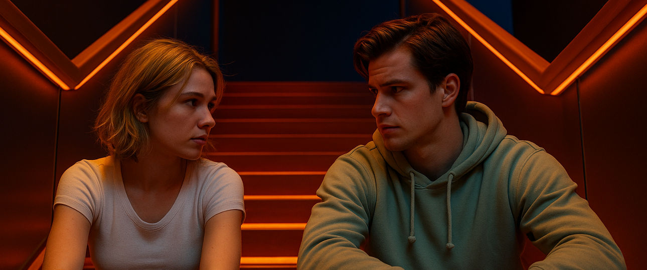 Teaser image 1 depicts Sarah and Nic sitting on the stairs.